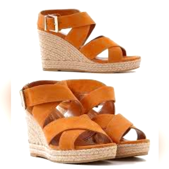 ❤️ 2/$30 ❤️ PROMOD BROWN SUEDE SUMMER WEDGES SIZE 38 - Picture 1 of 4